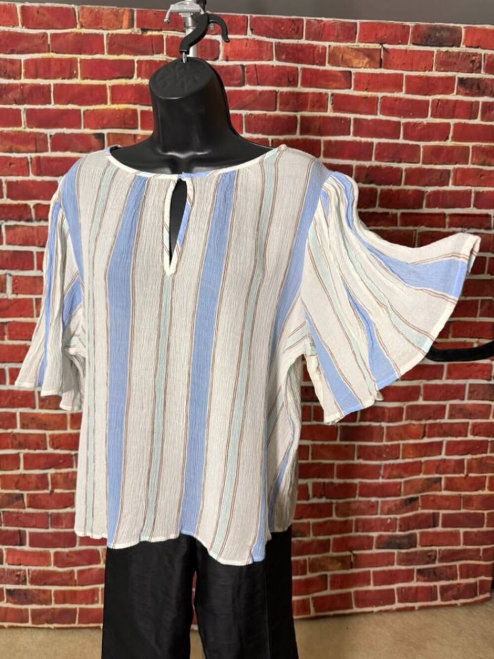 LOFT Striped Lyocell Flutter Sleeve Keyhole Top